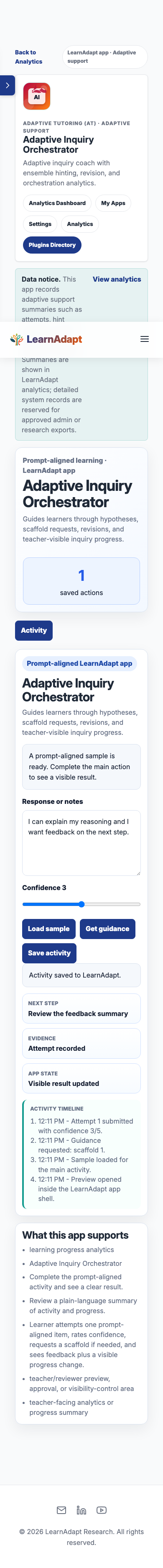 Adaptive Inquiry Orchestrator on a mobile-width installed view.