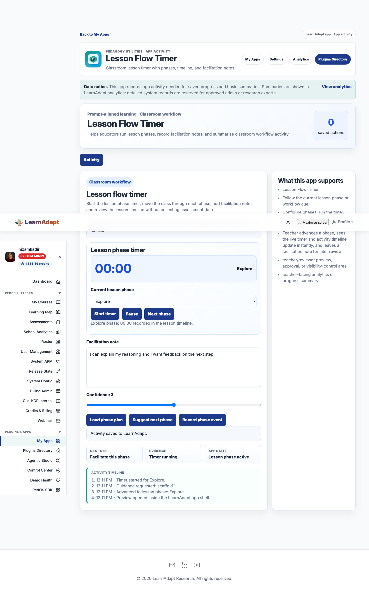 Lesson Flow Timer after a real installed-user interaction.